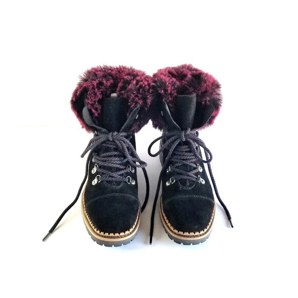 SAM EDELMAN Women's Black Suede Bowen Fashion Boots Sz 7 37 Dk Red Faux Fur Cuff - Picture 3 of 14